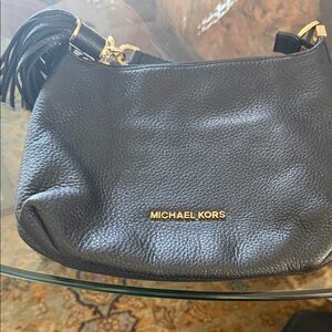 Michael Kors Black Pebbled Leather Shoulder Bag with Tassel